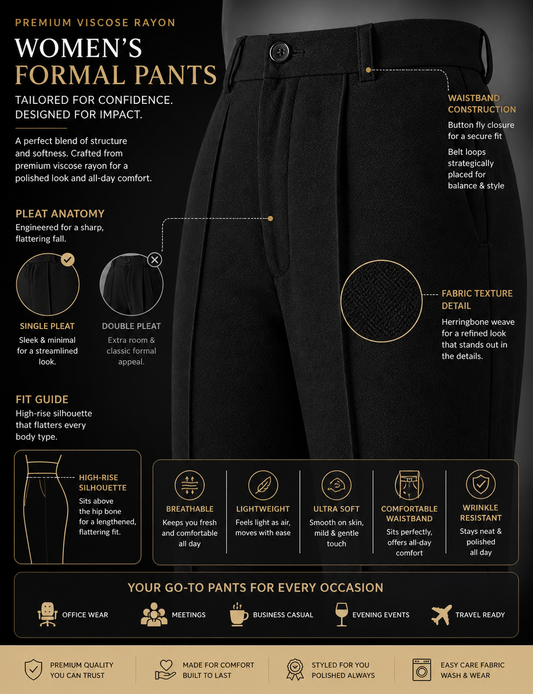 Women’s Formal Trousers | Straight Fit Office Wear Pants | High Waist Comfortable Workwear Pant for Women
