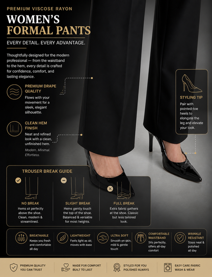 Women’s Formal Trousers | Straight Fit Office Wear Pants | High Waist Comfortable Workwear Pant for Women