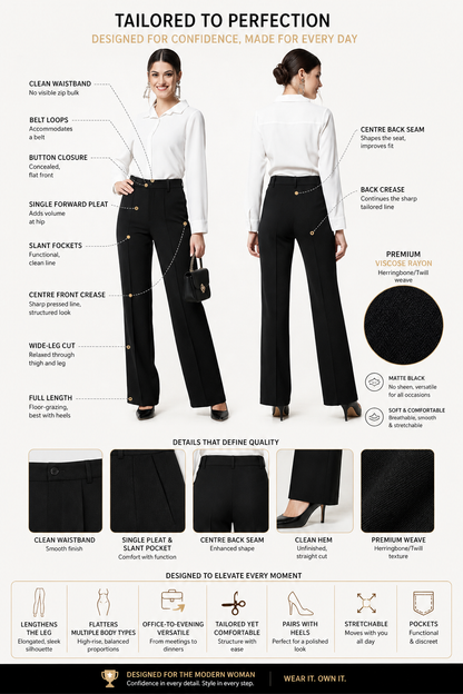 Women’s Formal Trousers | Straight Fit Office Wear Pants | High Waist Comfortable Workwear Pant for Women