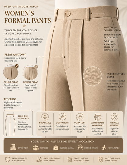 Women’s Formal Trousers | Straight Fit Office Wear Pants | High Waist Comfortable Workwear Pant for Women