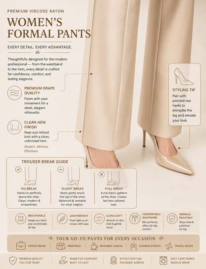 Women’s Formal Trousers | Straight Fit Office Wear Pants | High Waist Comfortable Workwear Pant for Women
