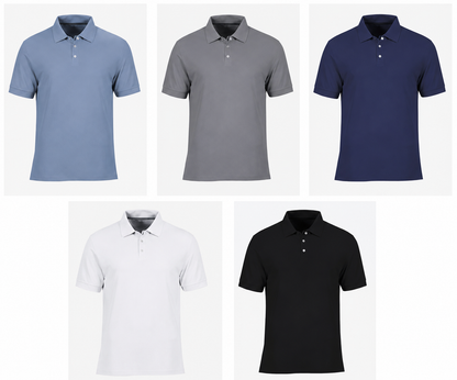 Pack of 5 Men's Cotton Polo T-Shirts – Light Blue, Gray, White & Black
